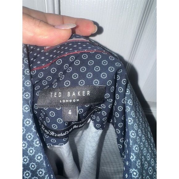 Ted Baker Men's Geometric‎ Print Long Sleeve Shirt Blue Size 4 Casual - Picture 4 of 7